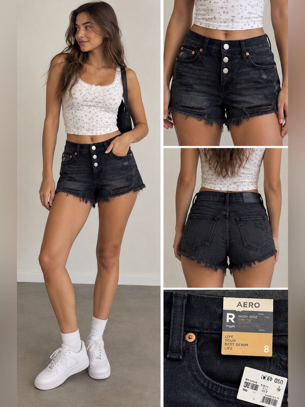 Aeropostale Black Distressed Women Shorts